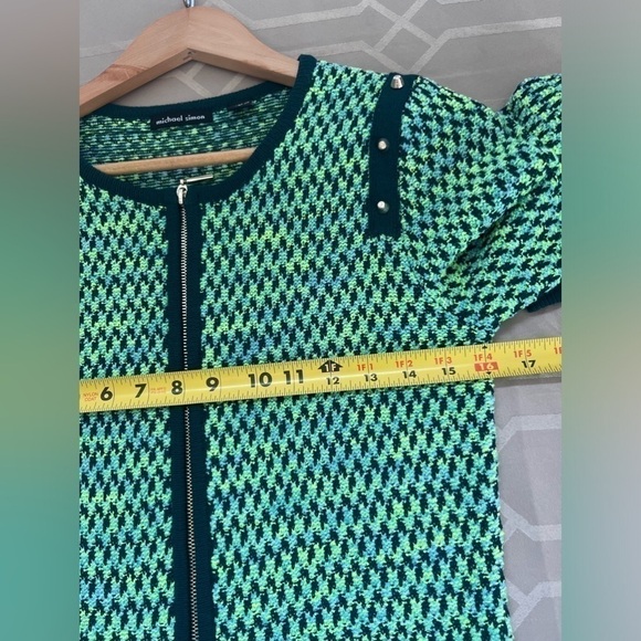Michael Simon Women’s Green Zip Up Knit Cardigan Studded Embellished Size S - Picture 4 of 6